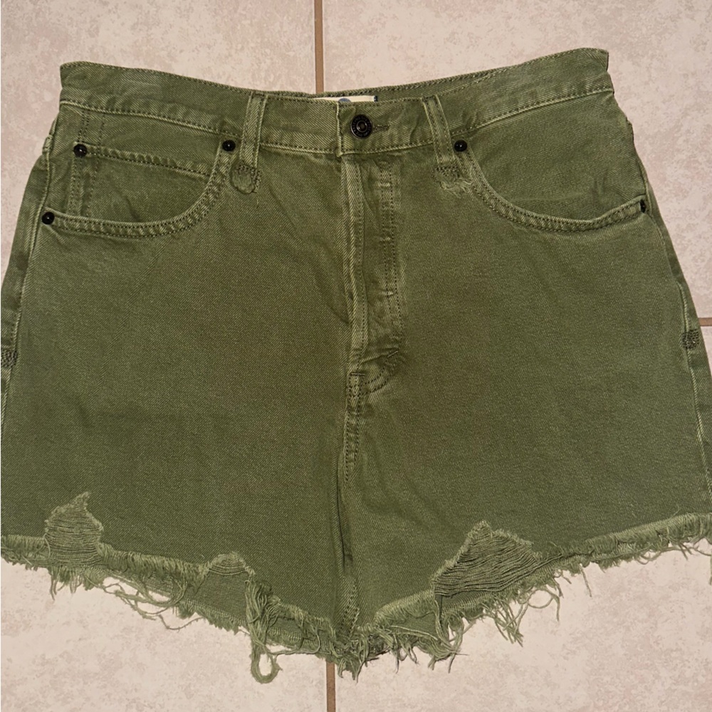 Free People, We The Free, Green Denim Shorts, Size 30